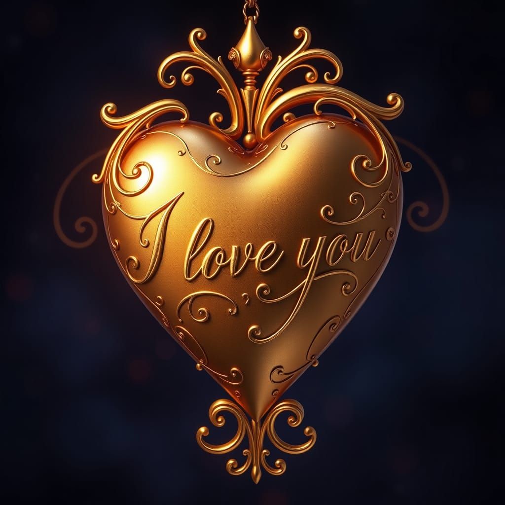 Ethereal Golden Heart with Delicate Filigree and Cursive Scr...