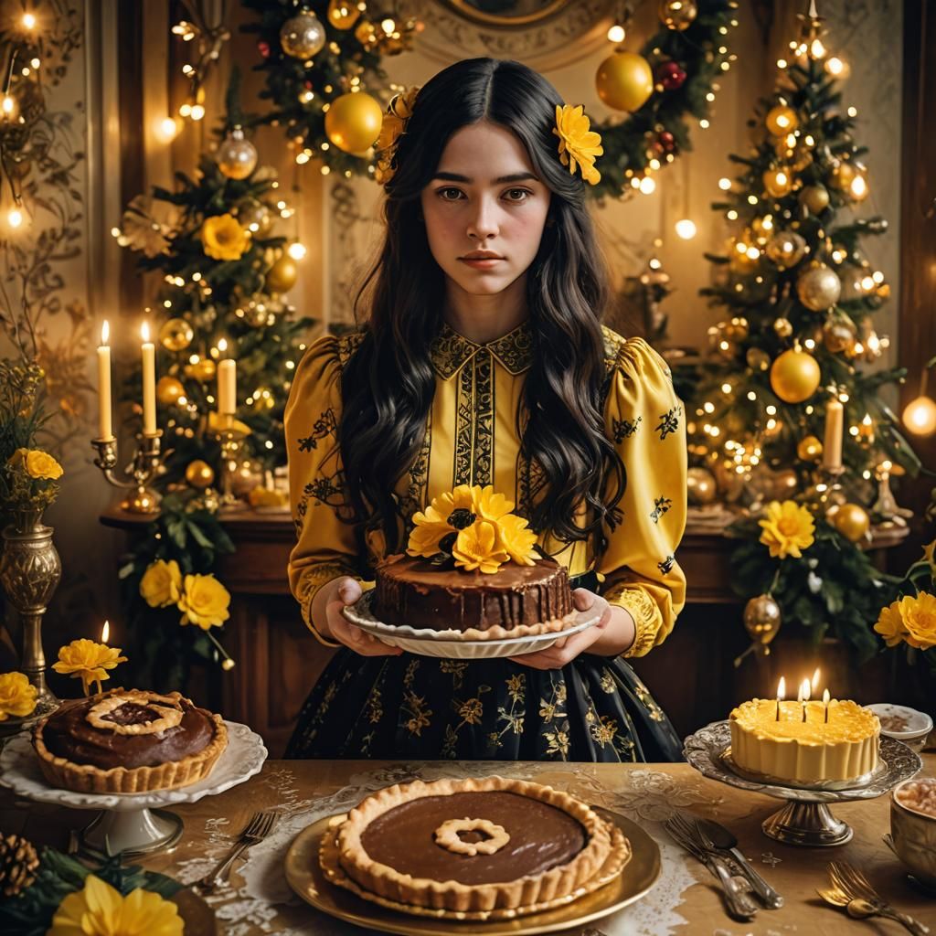 Jugendstil Girl with Pie in Christmas Setting