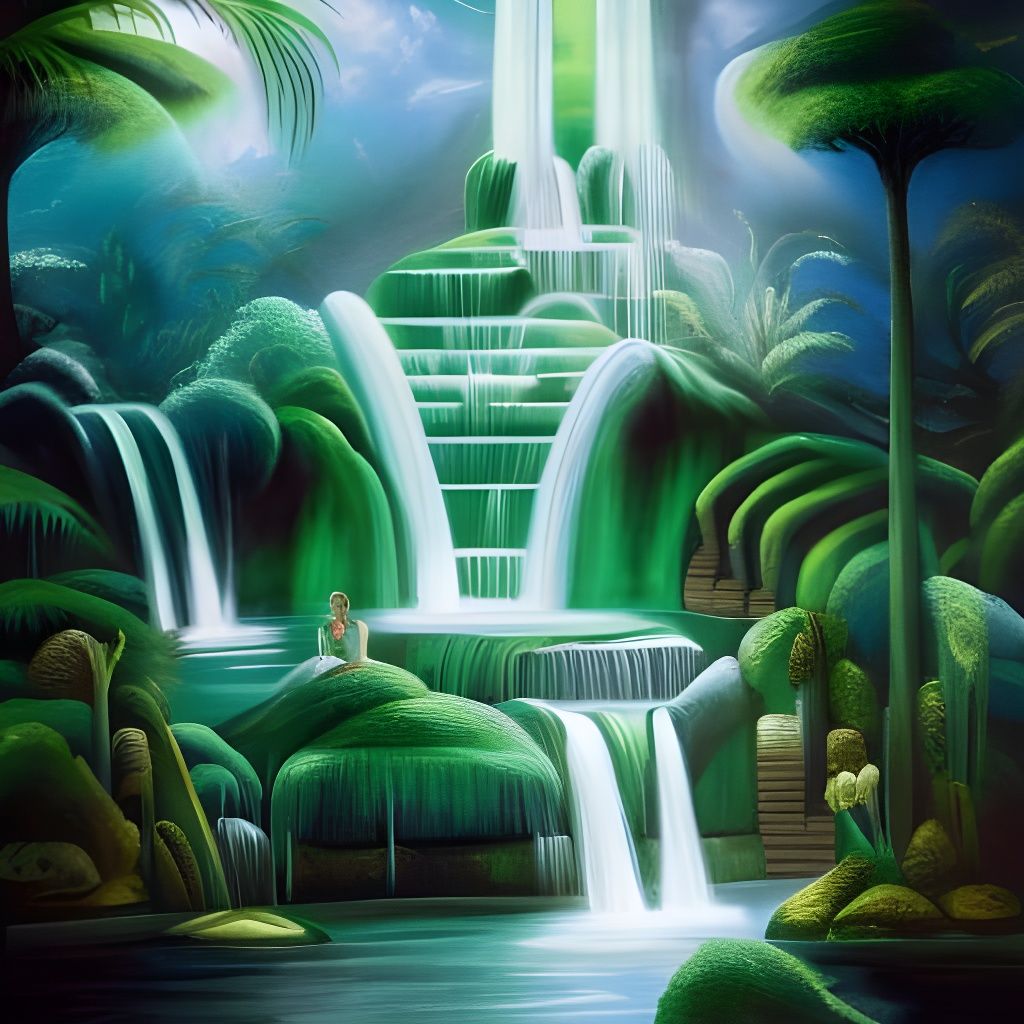 Art Deco Waterfall Fantasy Illustration