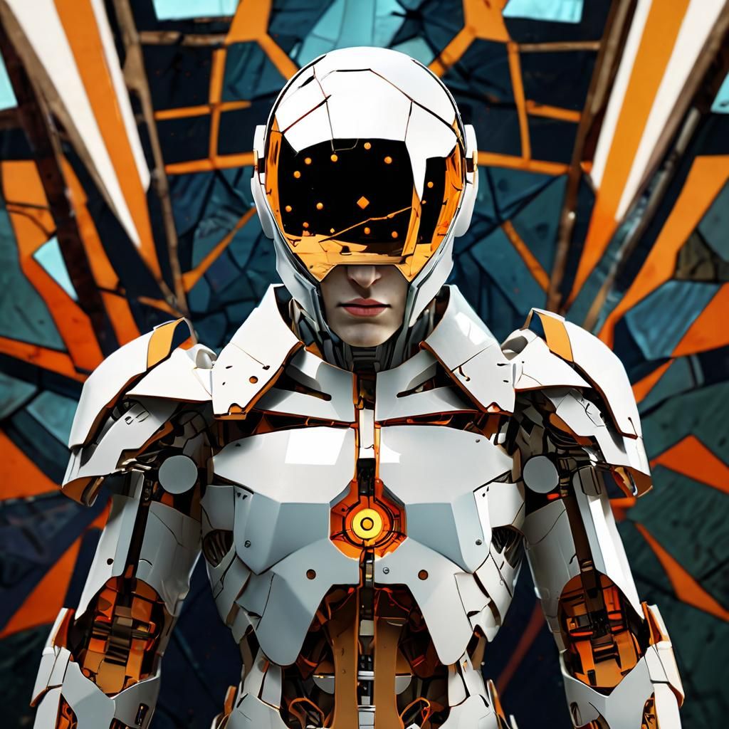 Fragmented Figure in Dark Sci-Fi, Cubist Style