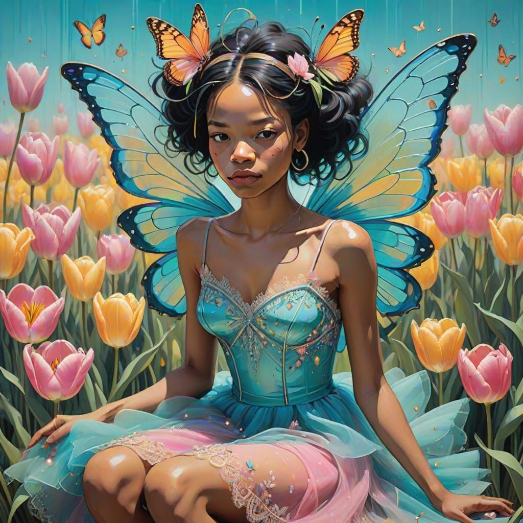 Sunlit Fairy in Vibrant Floral Wonderland