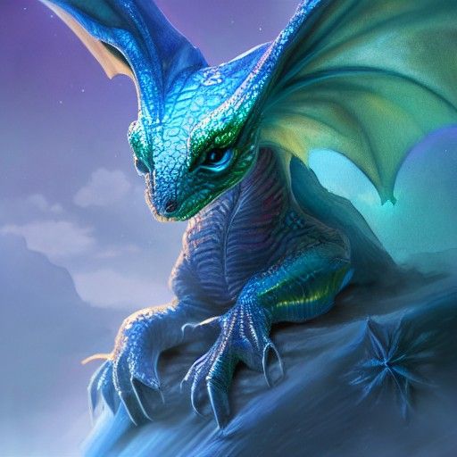 Iridescent Baby Dragon Portrait in 3D
