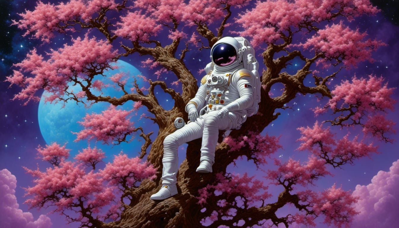 Astronaut in Floral Sky: Pop Surrealism Airbrush
