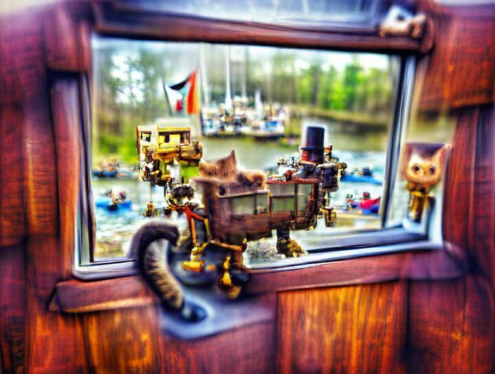Steampunk Robot Cat Dream Boat Window