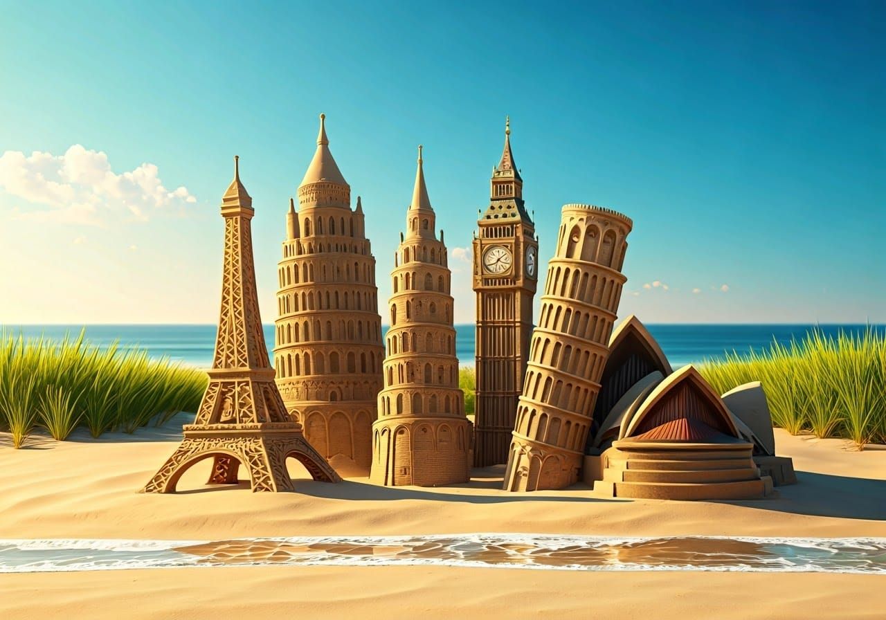 Sandcastles of World Monuments in Digital Art