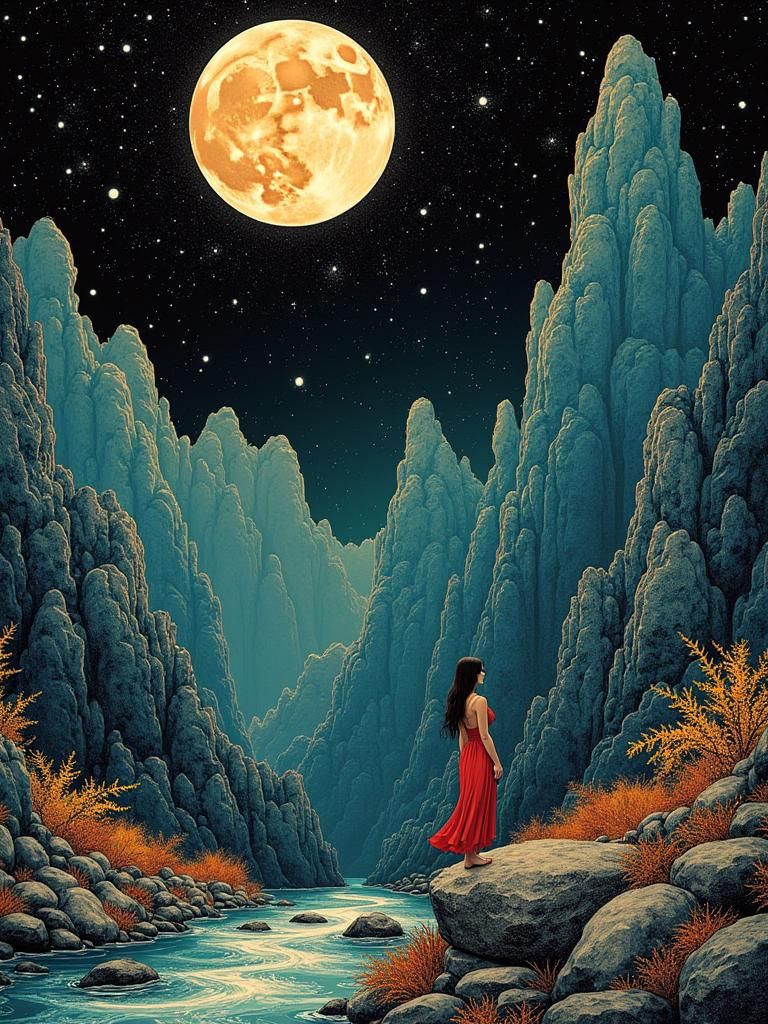 Surreal Forever Landscape with Cloisonné and Velvet Textures