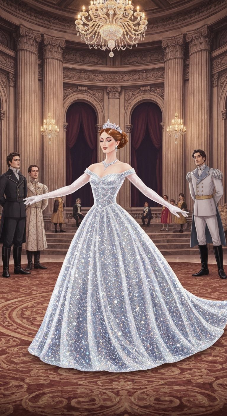 Princess in Glass Dress Dances at Grand Ball