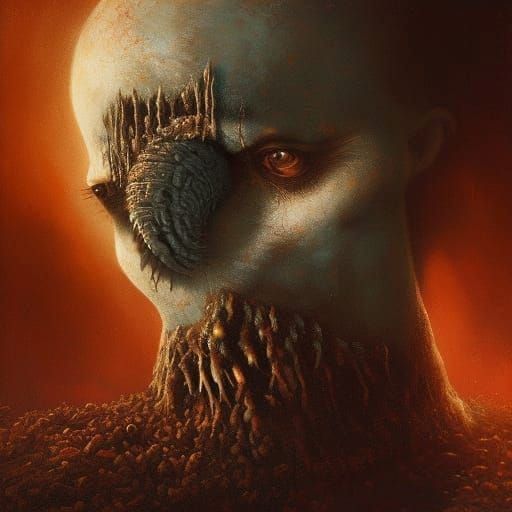 Grotesque Maggot Man Portrait in Dark Fantasy Style