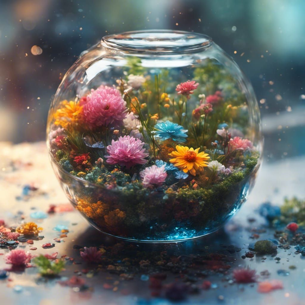 Sparkling Terrarium Flowers: Detailed Digital Illustration