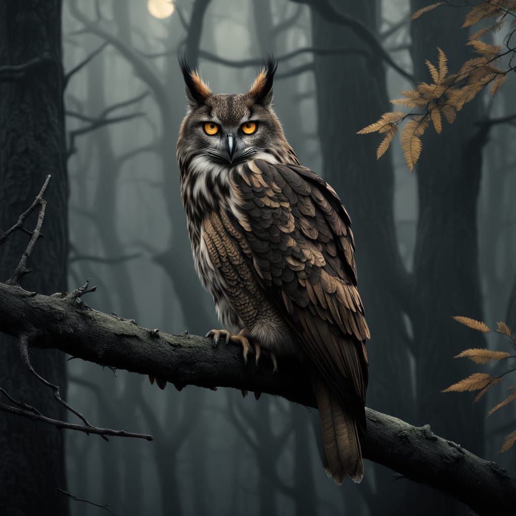 Majestic Nocturnal Hunter Soars Under Moonlit Sky