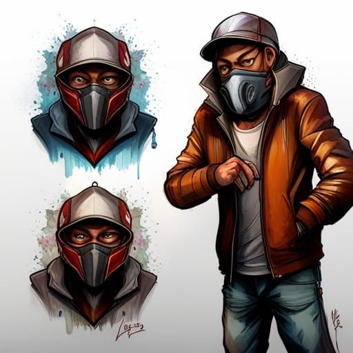 Masked Assassin Character Design in Graffiti Art Style