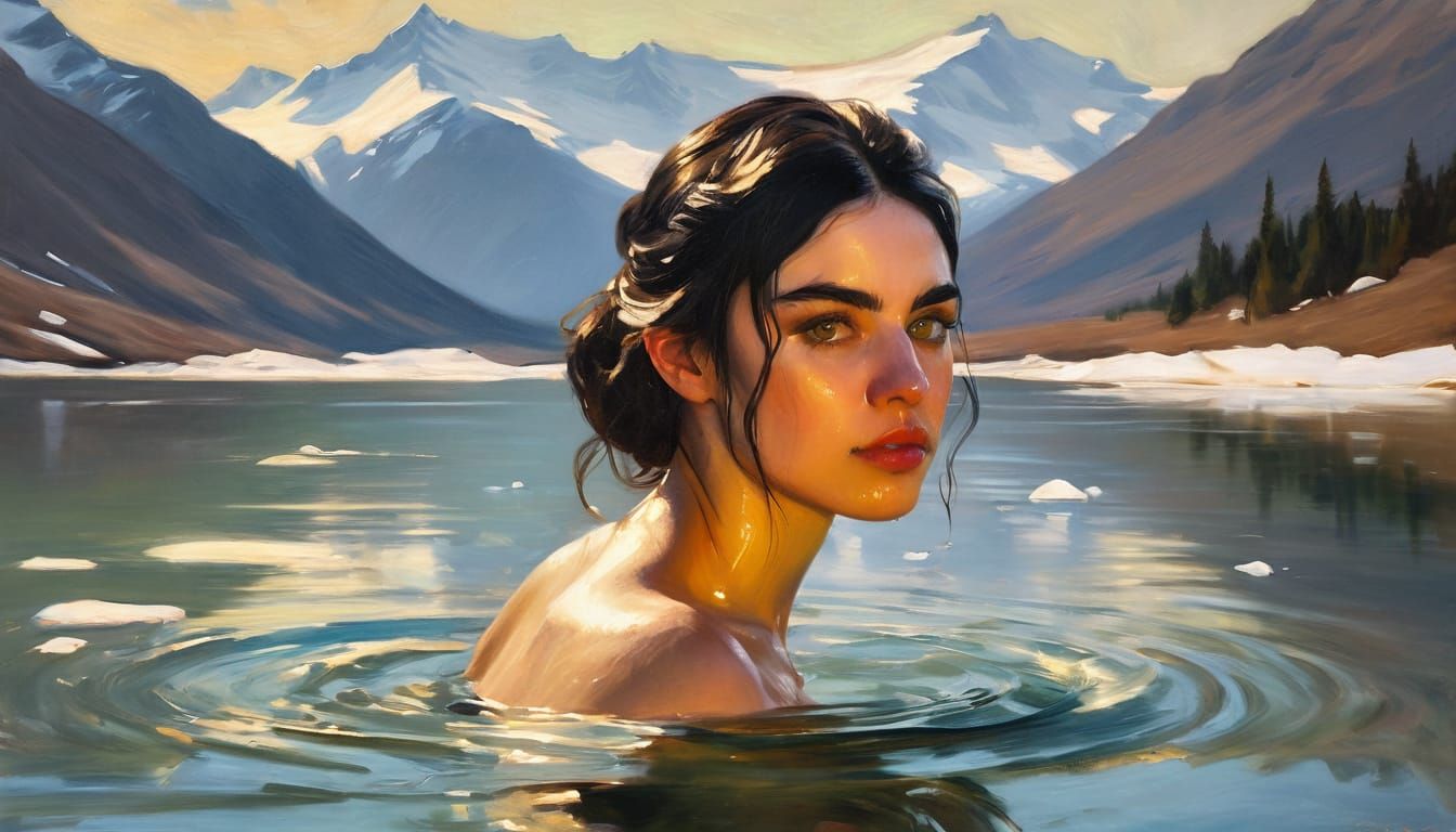 Oil Portrait of a Girl in Lake, Impressionistic Style