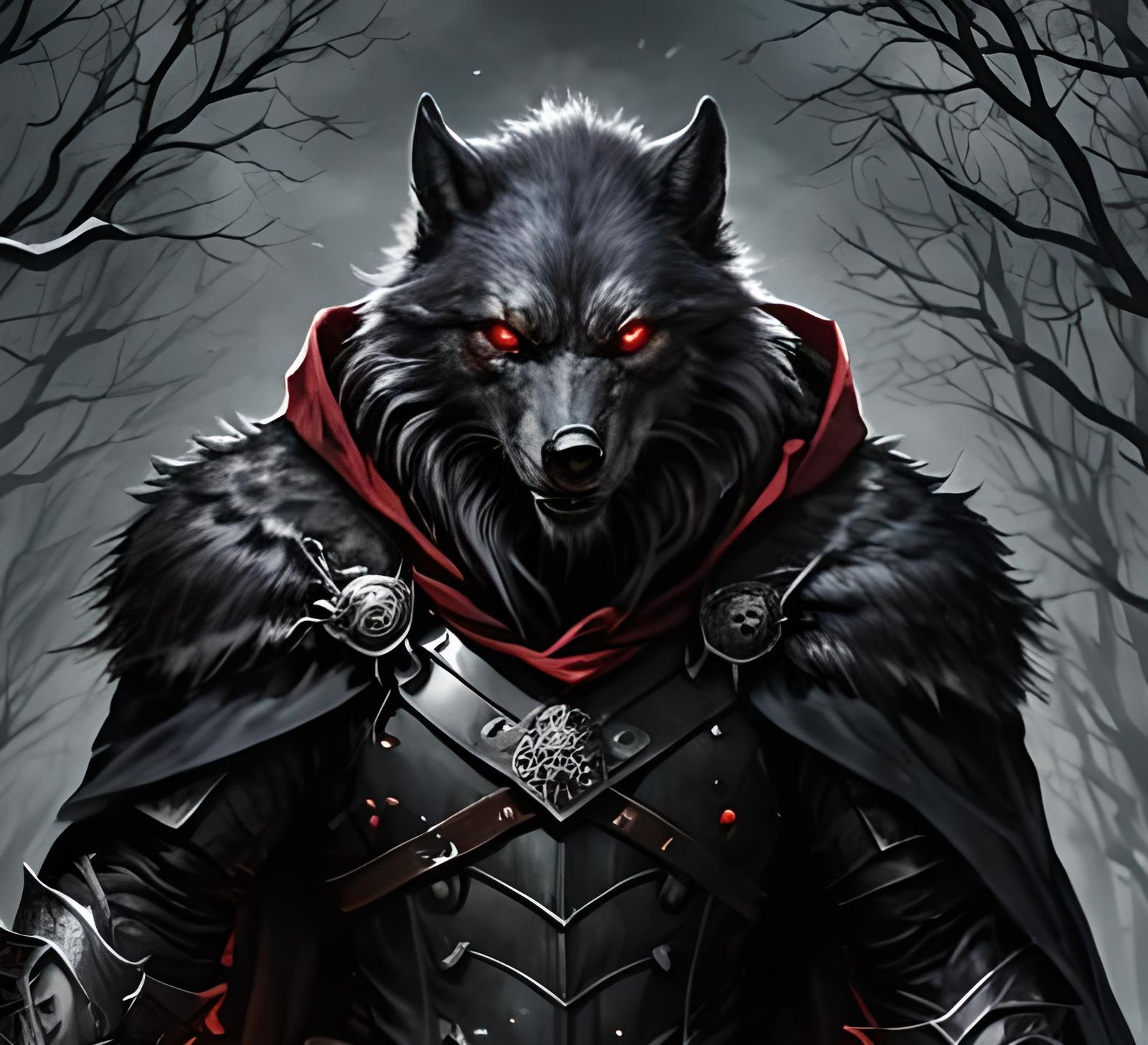 Dark Fantasy Werewolf in Black Armor