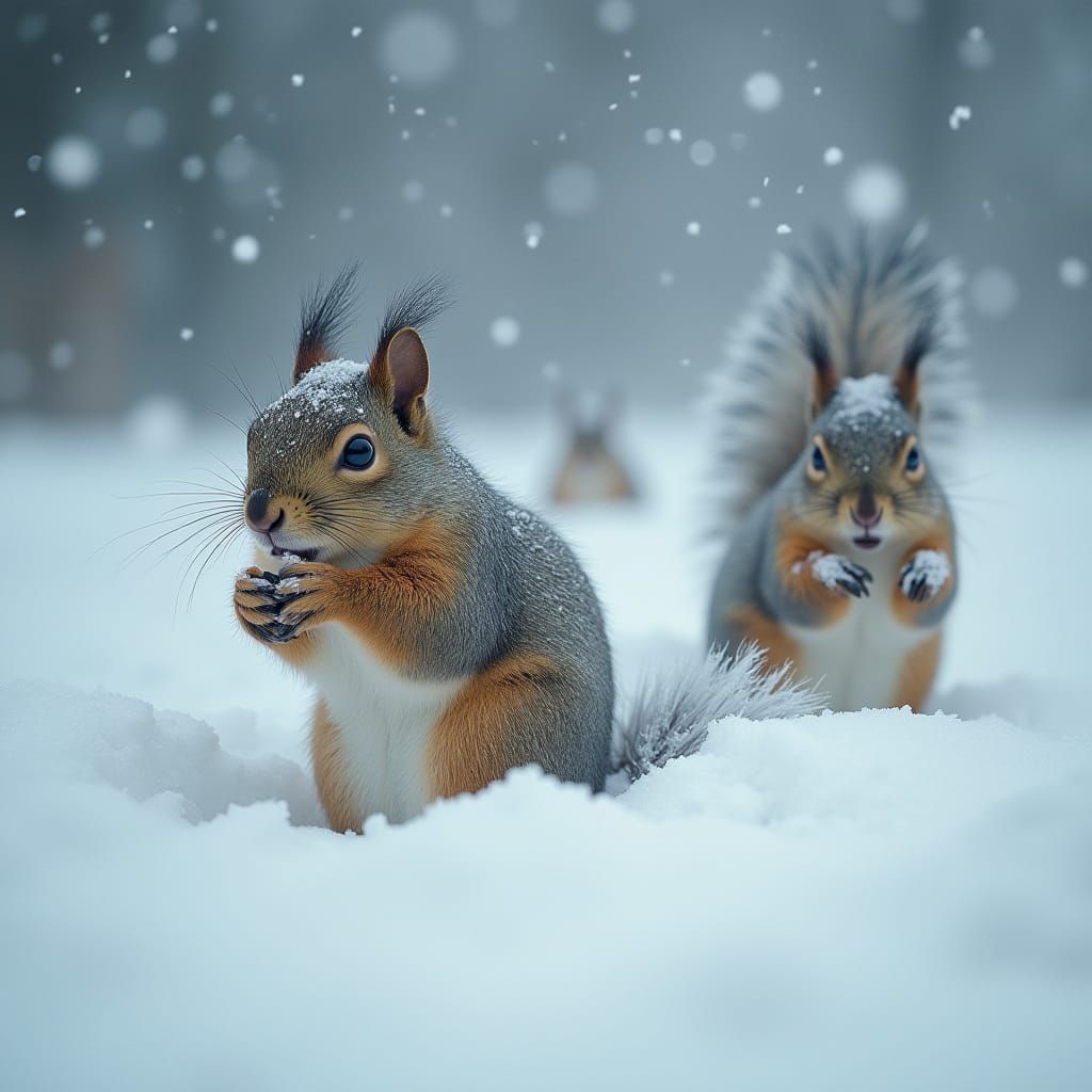 Squirrels Brave Massive Blizzard Seeking Shelter