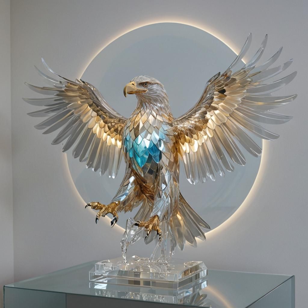Holographic Eagle Sculpture in Futuristic Home
