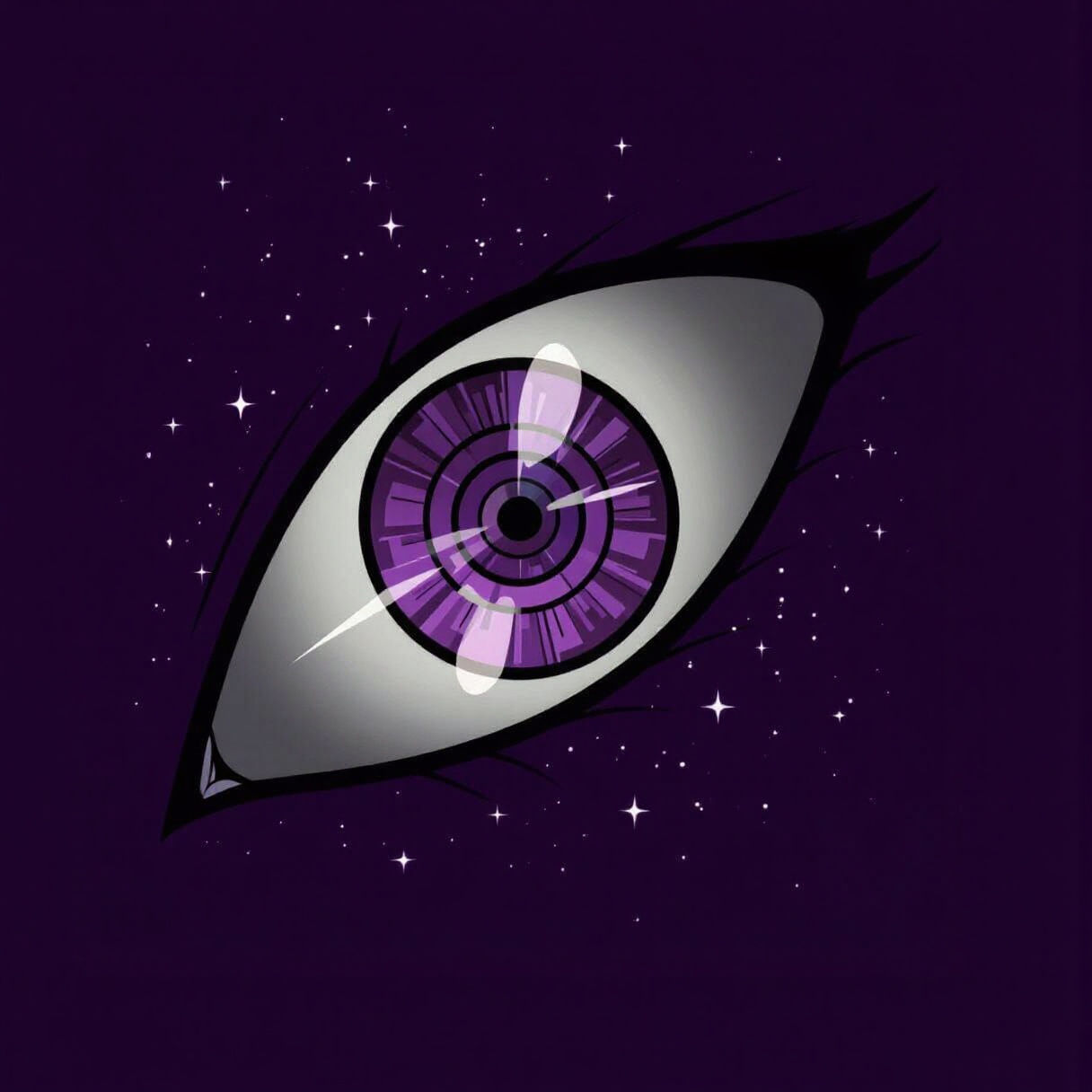Stylized Anime Eye with Purple Iris and Starry Background