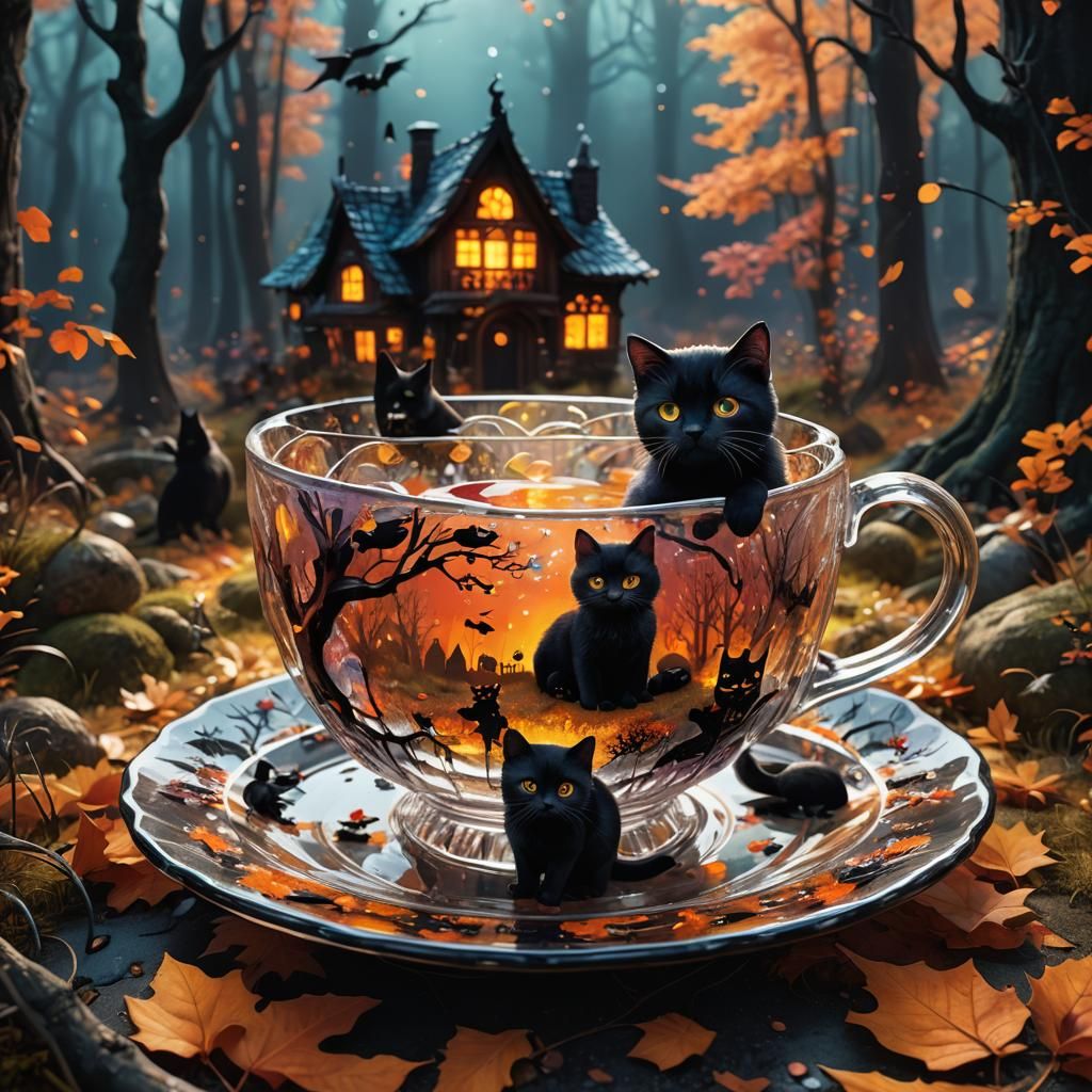 Halloween Village in Crystal Teacup: 3D Render