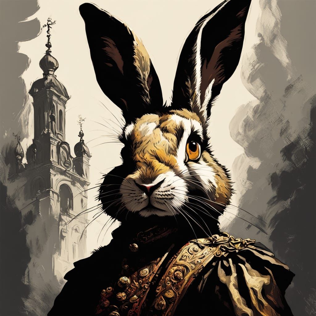 Ethereal Carnival Rabbit in Baroque Pop Art Style