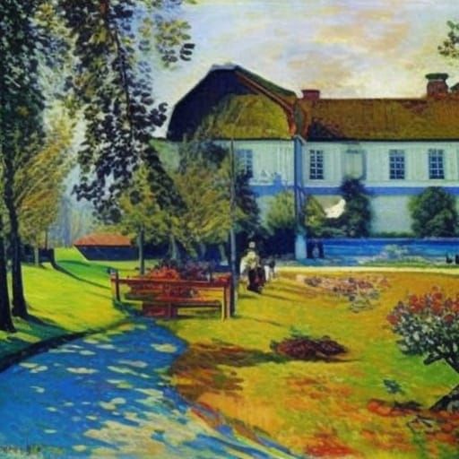 Squirrel and Cherry Blossoms in Impressionist Style