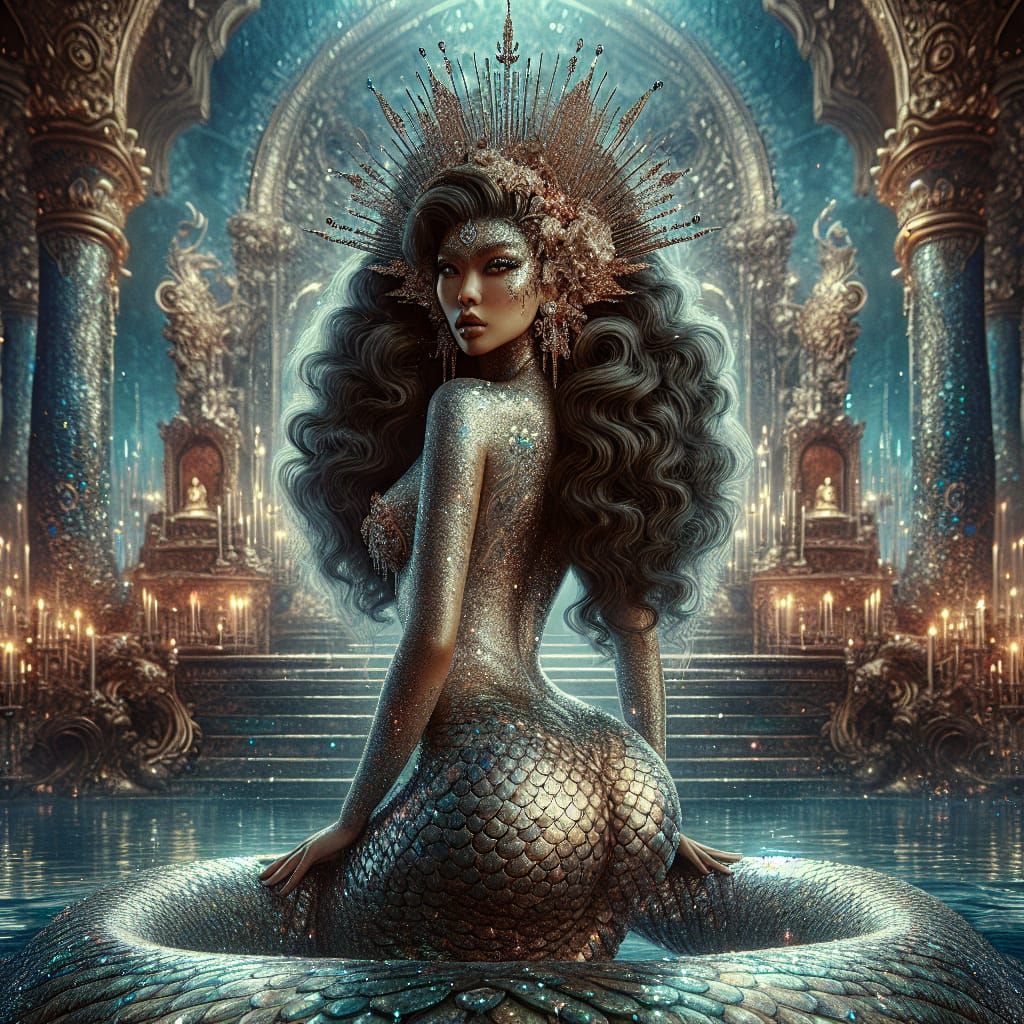 Enchanting Mermaid Goddess on Ornate Throne