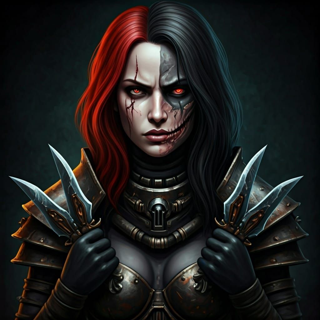 Underhive Woman Portrait in Warhammer 40k Style