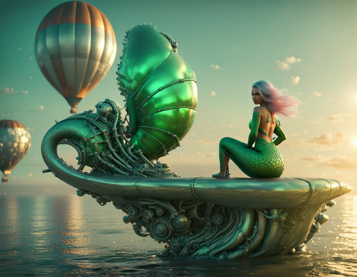 Mermaid, Astronaut, and Burning Balloon: Sci-Fi Dreamscape