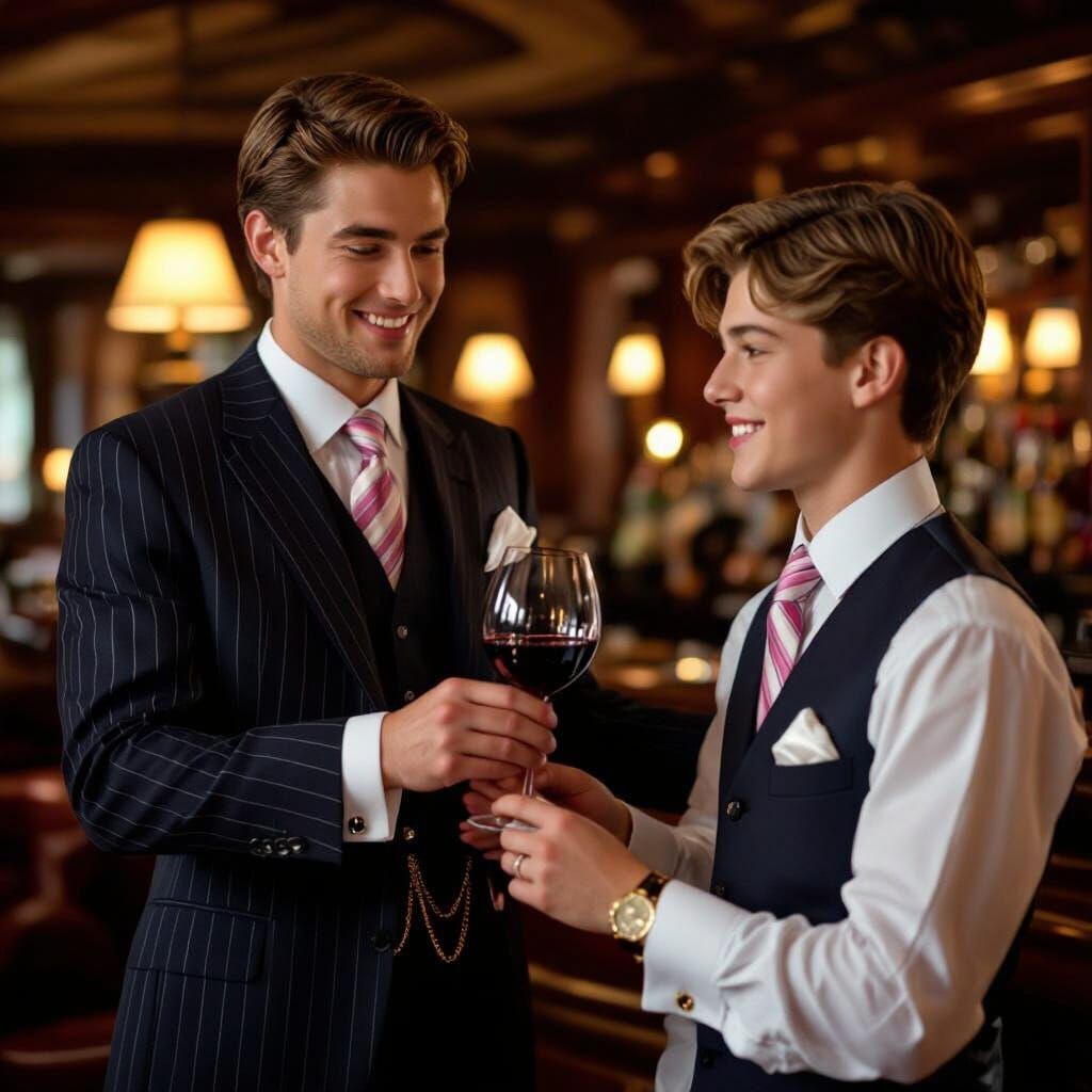 Waiter Serves Wine in Luxury Hotel Lounge