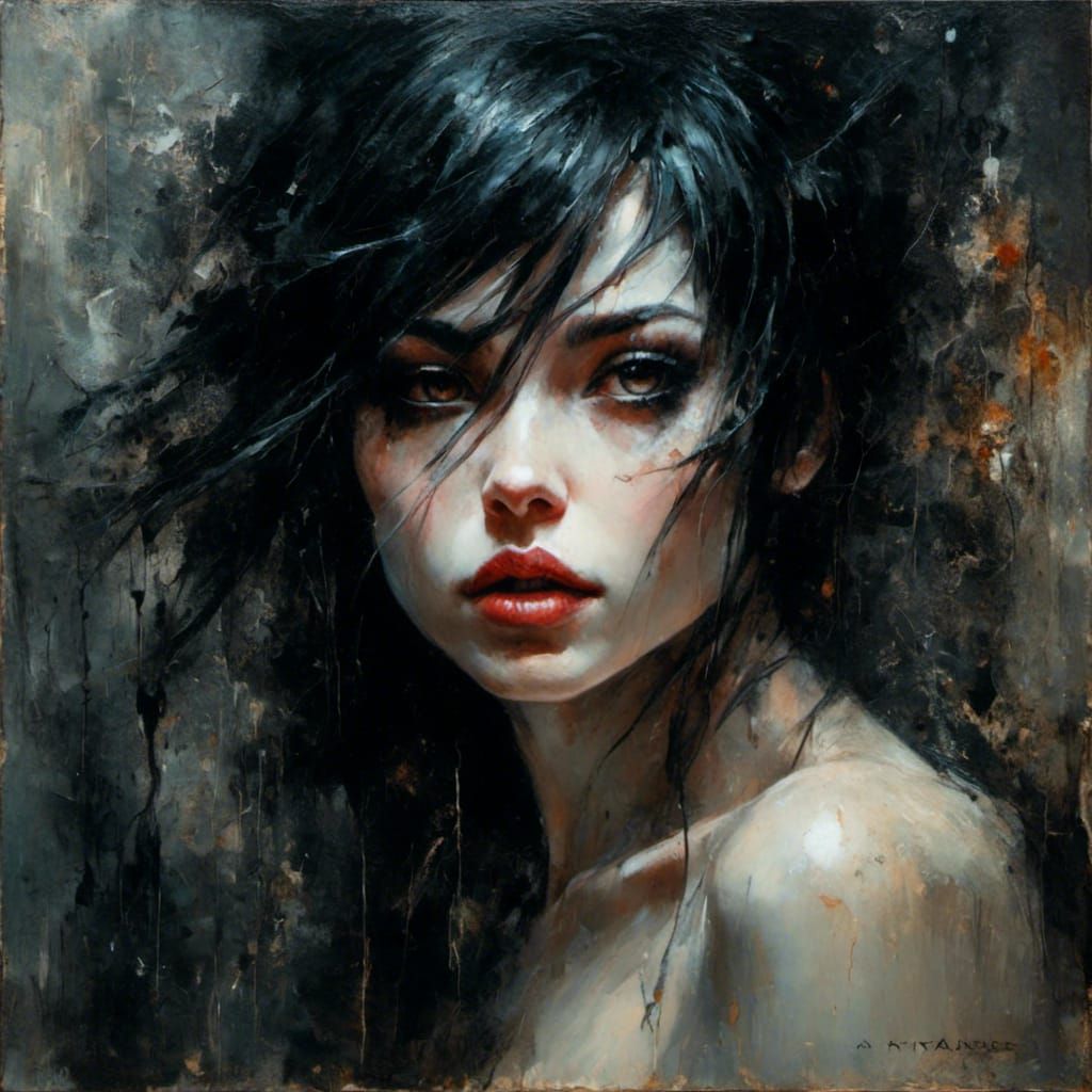 Gothic Pixie Portrait in Oil Painting Style