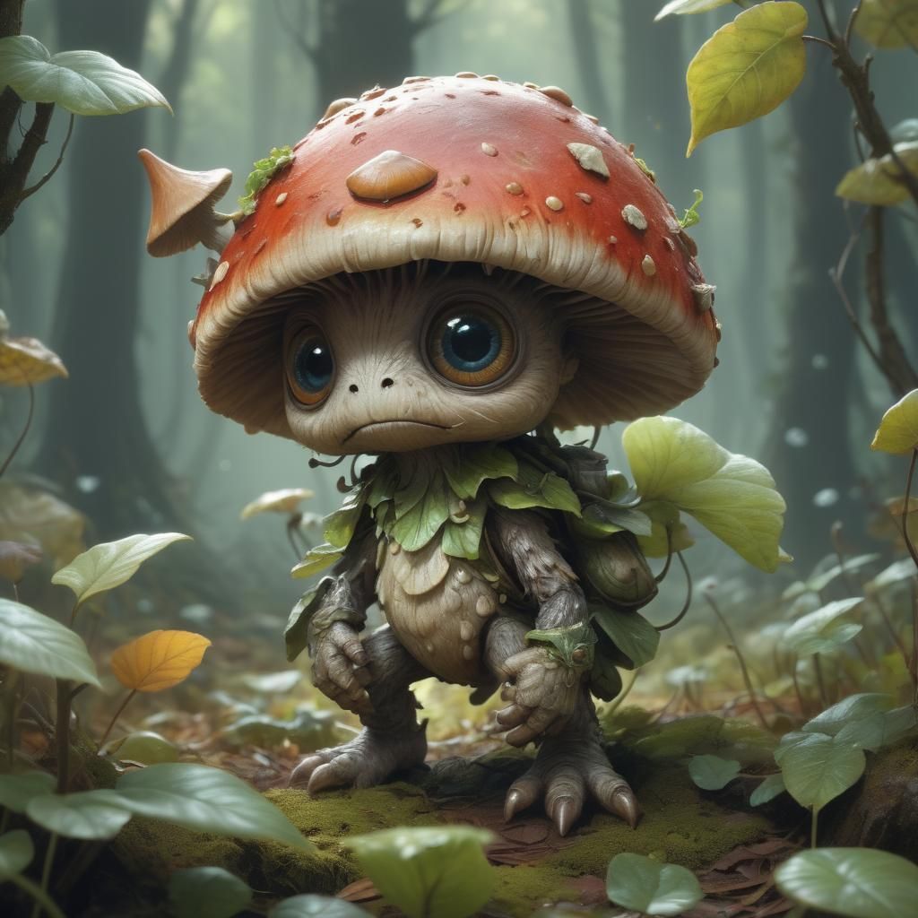 Adorable Translucent Mushroom Creature in CGI Style