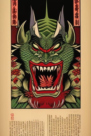 Green Goblin Jester Portrait in Woodcut Style