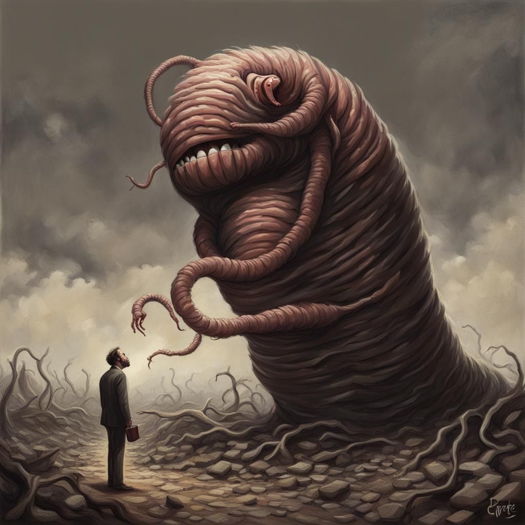 Sinister Worm Suffocation, Dark Fantasy Art