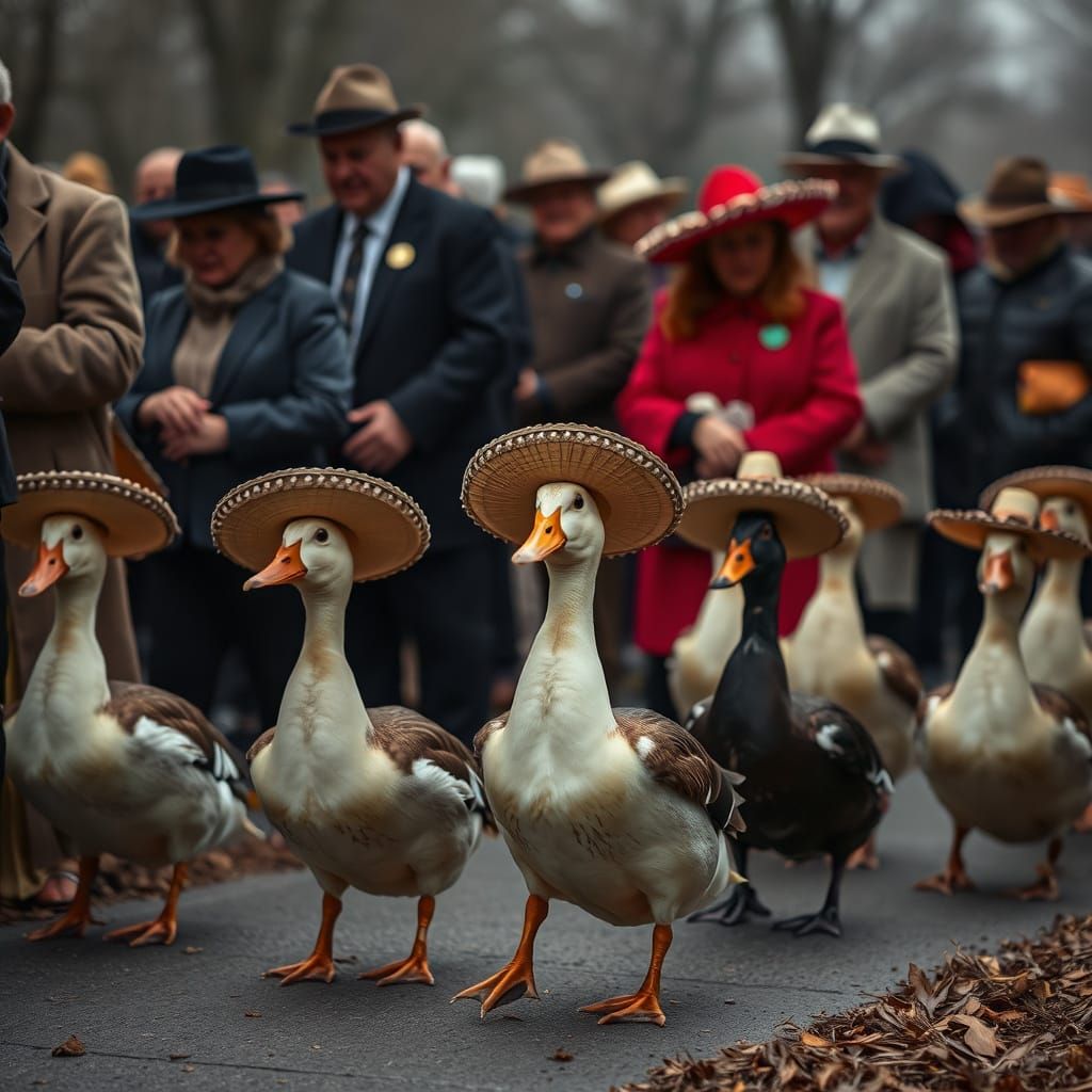 Ducks in Sombreros Attend a Funeral