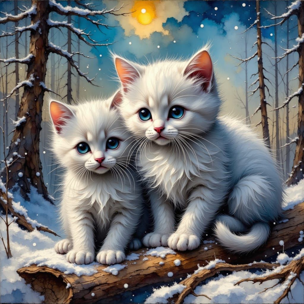 Persian Kittens in Snowy Mountain Valley