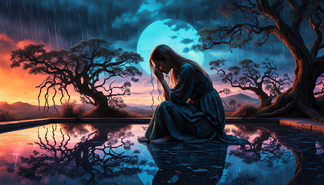 Dreamlike Surrealist Portrait of a Woman in a Lush, Vibrant ...