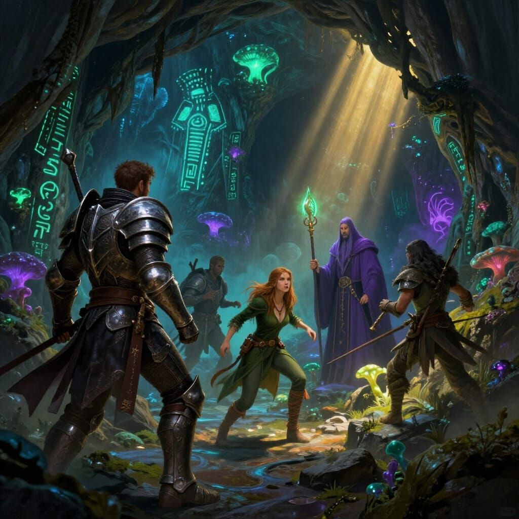 Fantasy Adventurers Explore Mystical Caves in Digital Matte ...