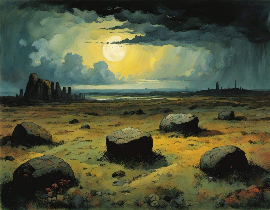 Ethereal Heath Landscape at Dusk with Gathering Storm