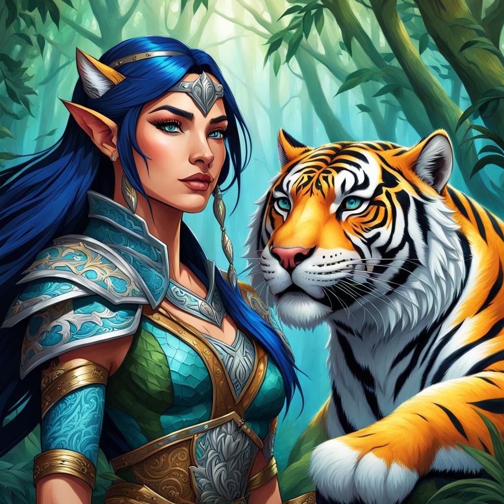 Elven Ranger Transforms into Saber-Toothed Tiger