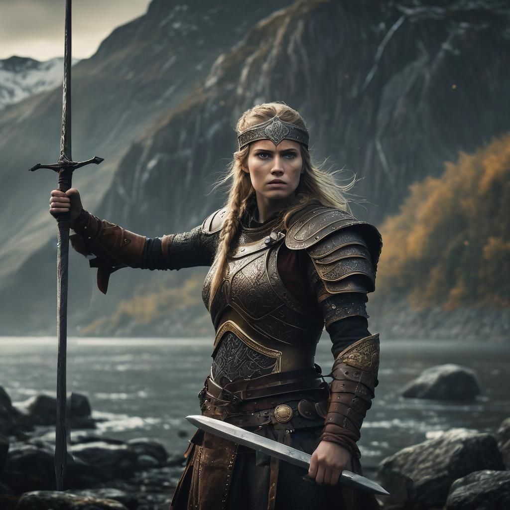 Fierce Viking Maiden Emerges from Chaos