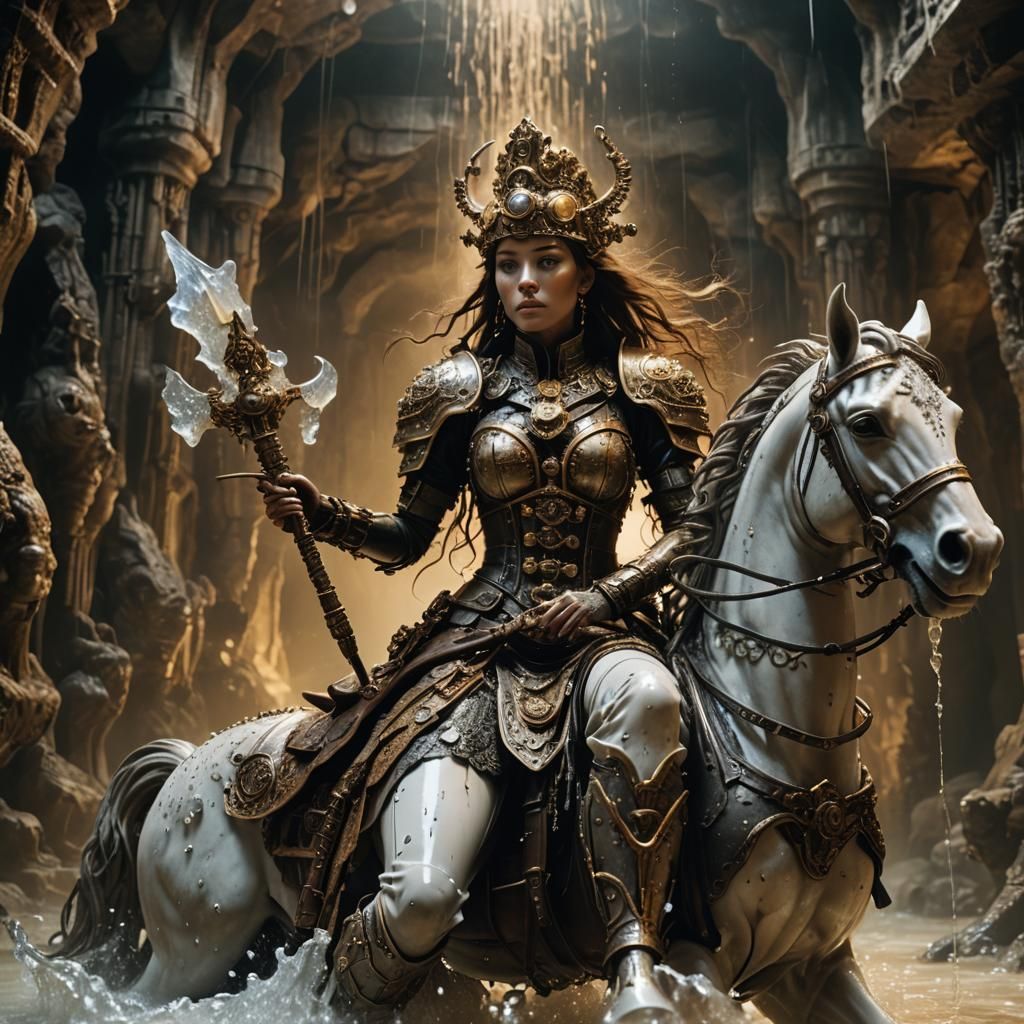 Steampunk Porcelain Goddess Rides Water Horse