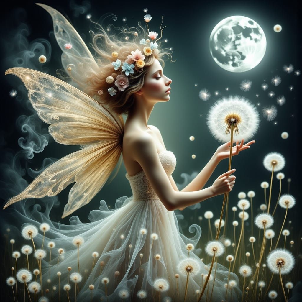 Dreamy Fairy in a Whimsical Garden Scene