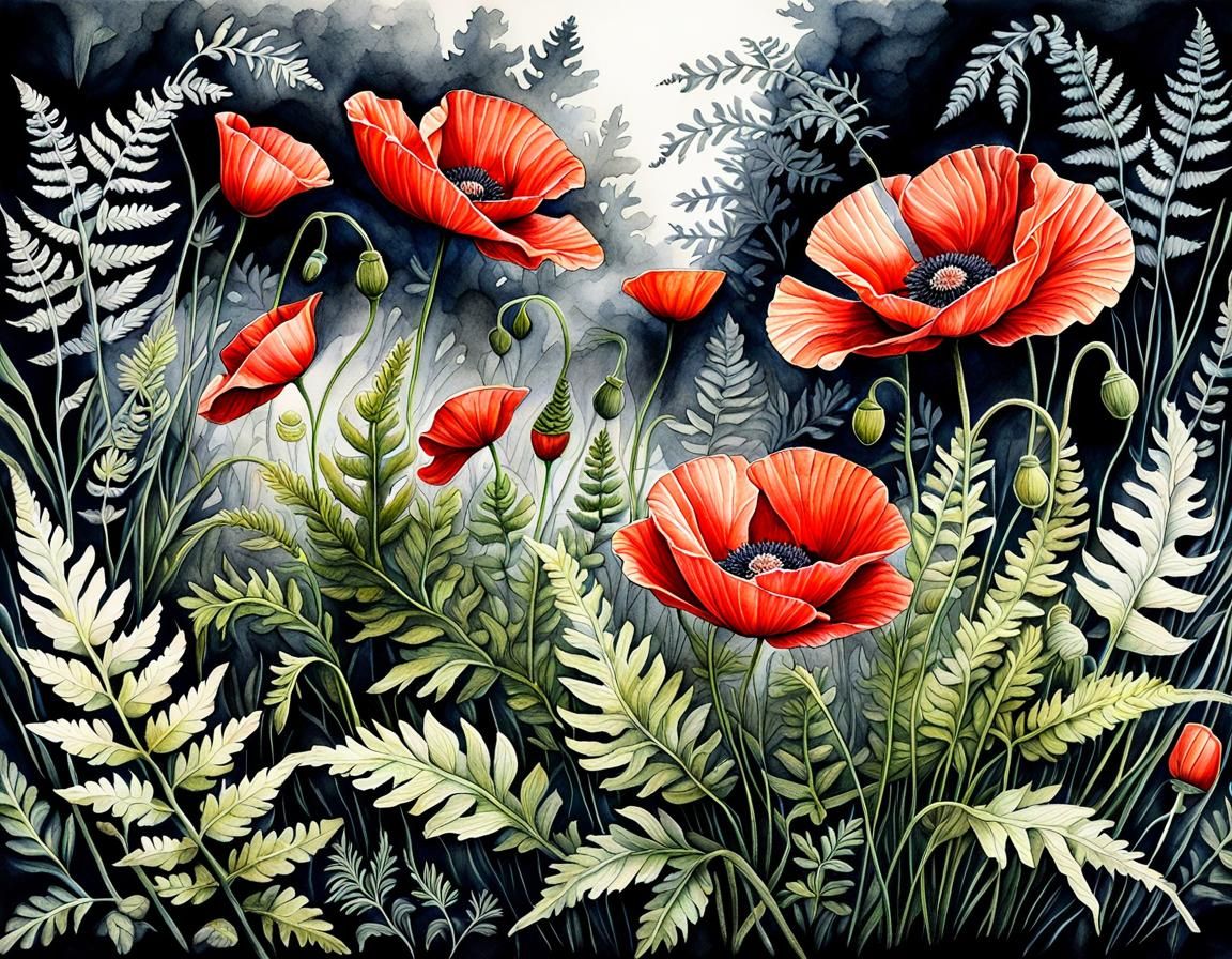 Botanical Watercolor Pencil Ink Drawing