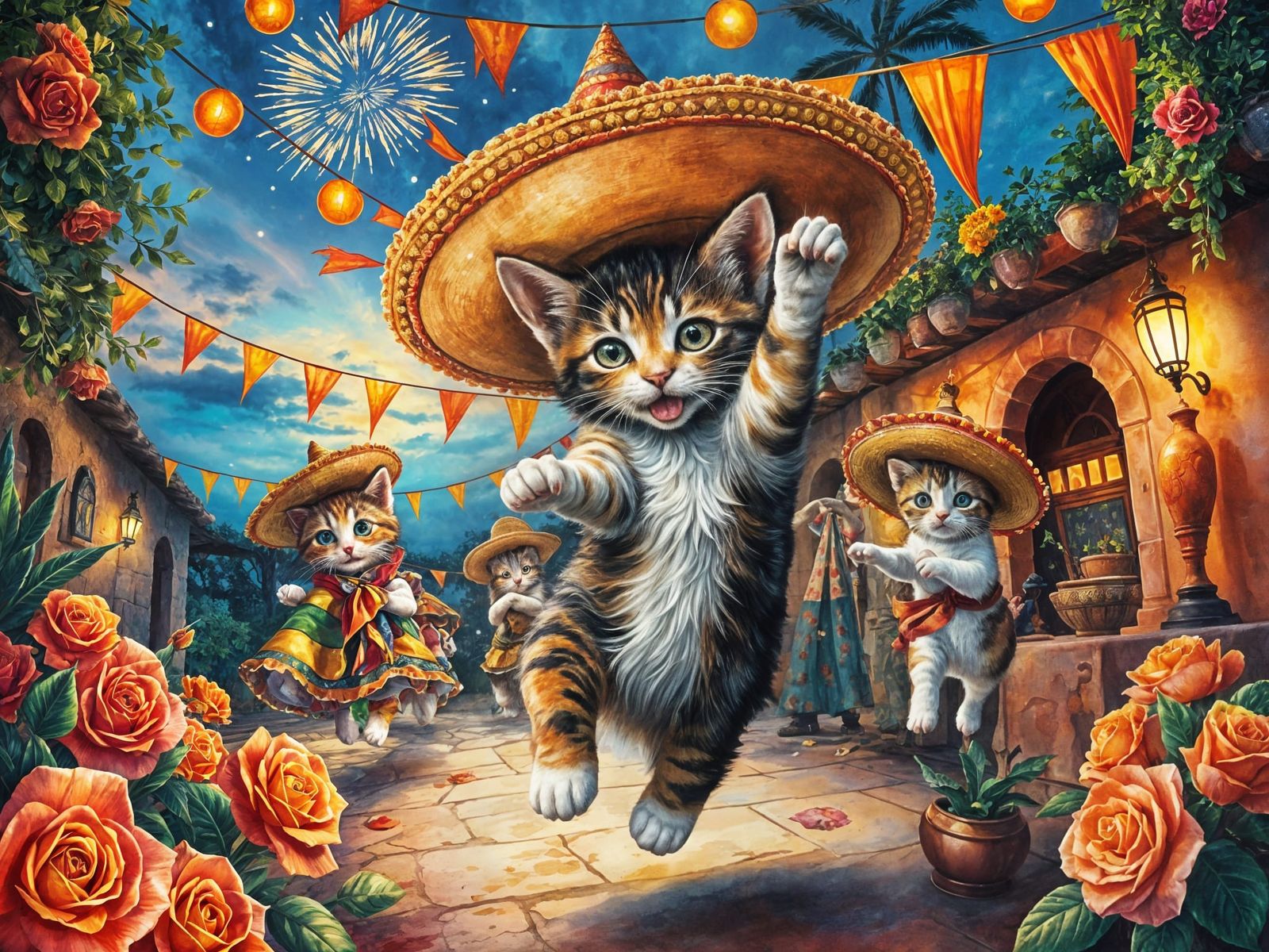 Cats Fiesta With Sombreros : ¡Ay, caramba !