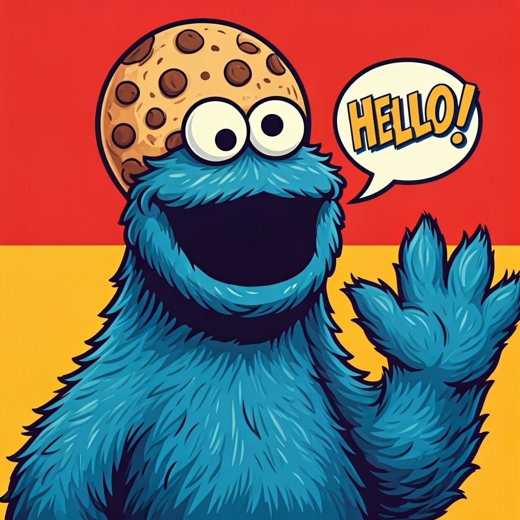 Cookie Monster Pop Art Illustration in Bauhaus Style