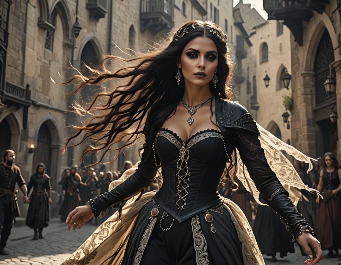 Medieval Gothic Gypsy Woman in D&D Style