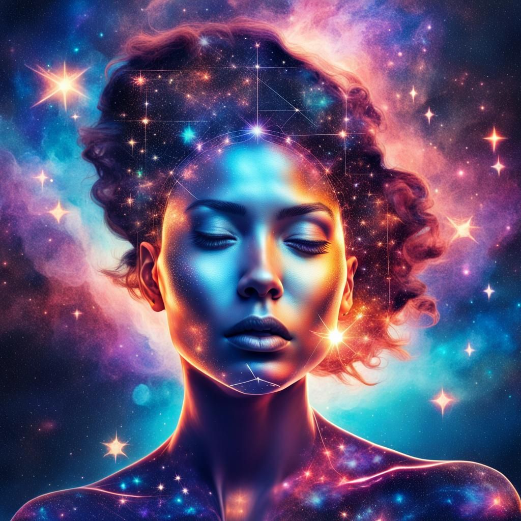 Cosmic Woman: A Double Exposure Astral Illustration