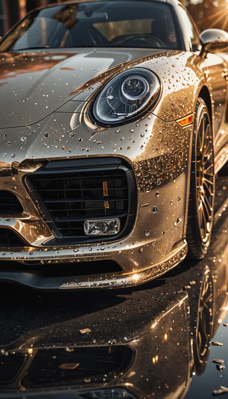 Diamond-Encrusted Porsche V12 Engine in Golden Hour Lighting