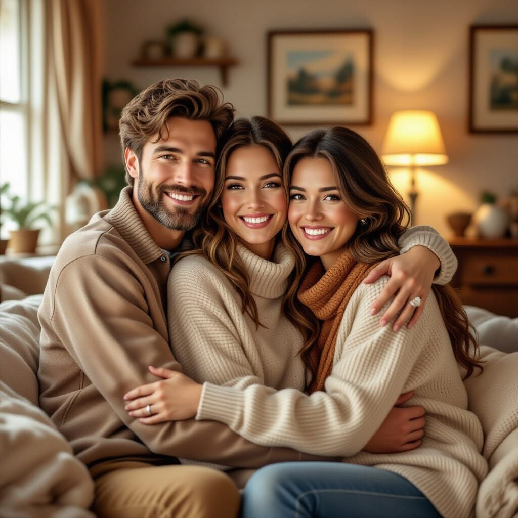 Warm Embrace in Cozy Room Inspired by Classic Illustration