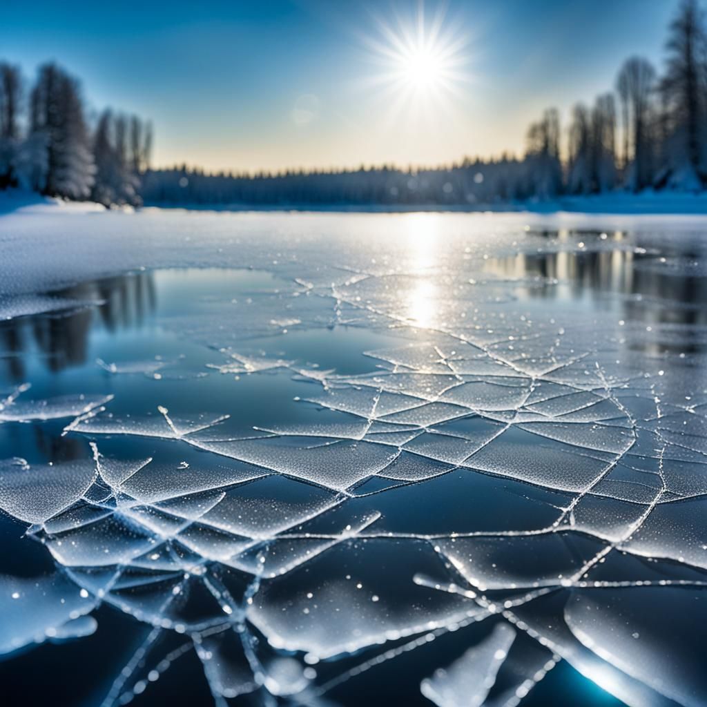 Macro Ice Cracks on Frozen Lake, Fine Art Photography