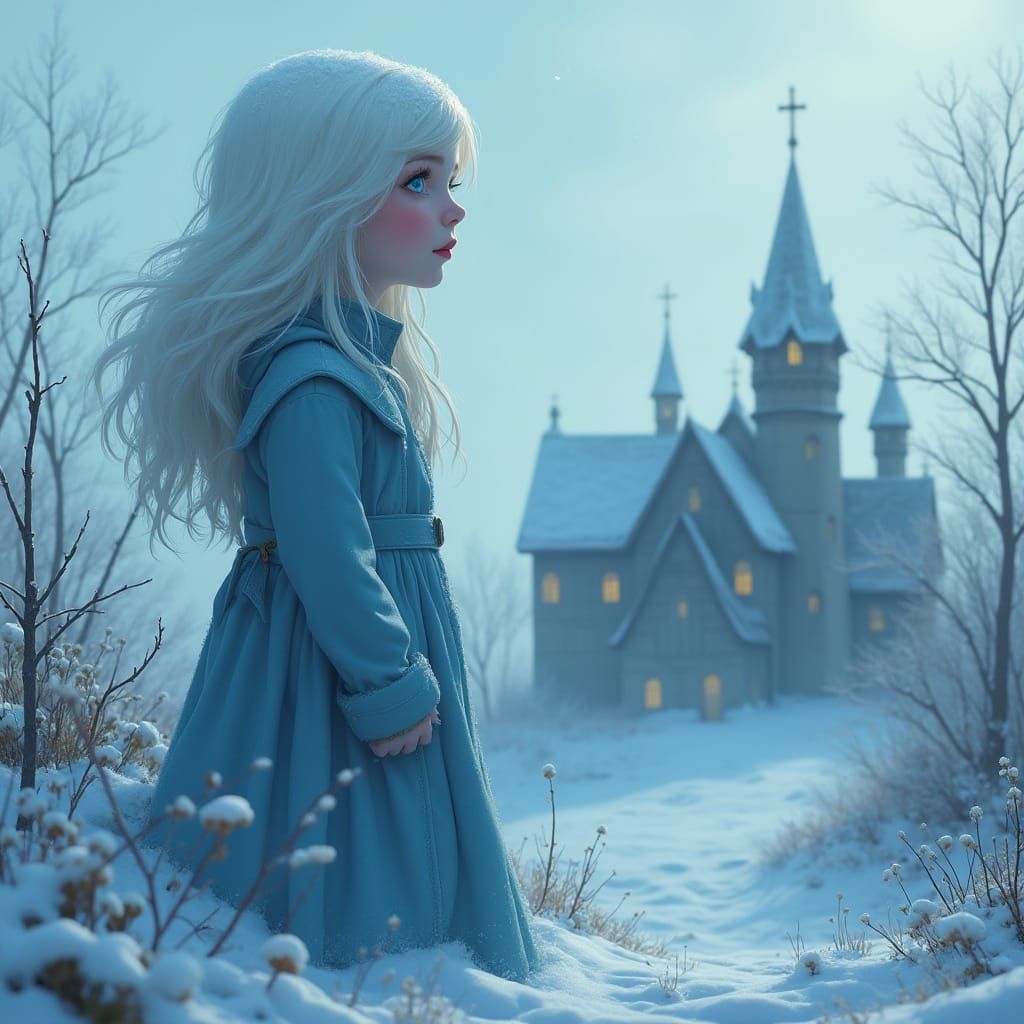 Icy Girl Overlooking Mystical Asylum