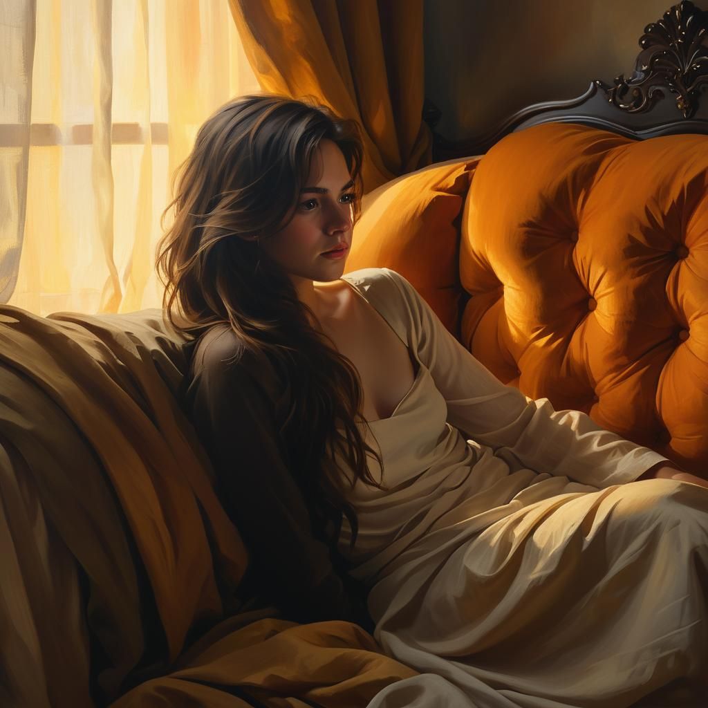 A Young Woman Gathers Herself in Soft Morning Light